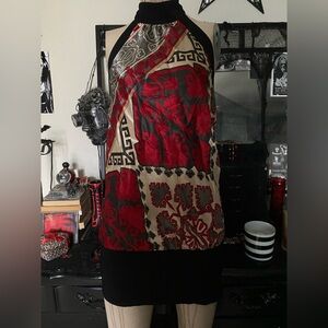 Red and Black Satin Halter Mini Dress